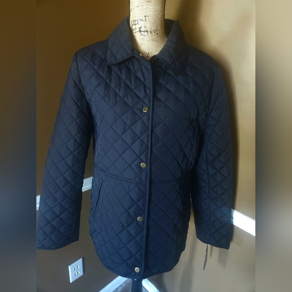 NWT Ralph Lauren Navy Quilted Coat Ladies Large - Picture 3 of 10